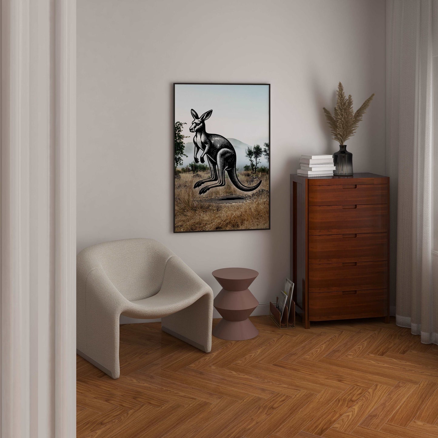 Kangaroo - Pencil In Nature - Metal Framed Poster