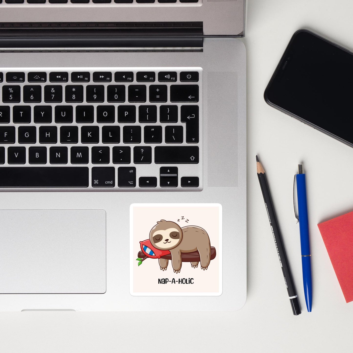 Nap-A-Holic (Sleeping Sloth) - Square-Cut Sticker