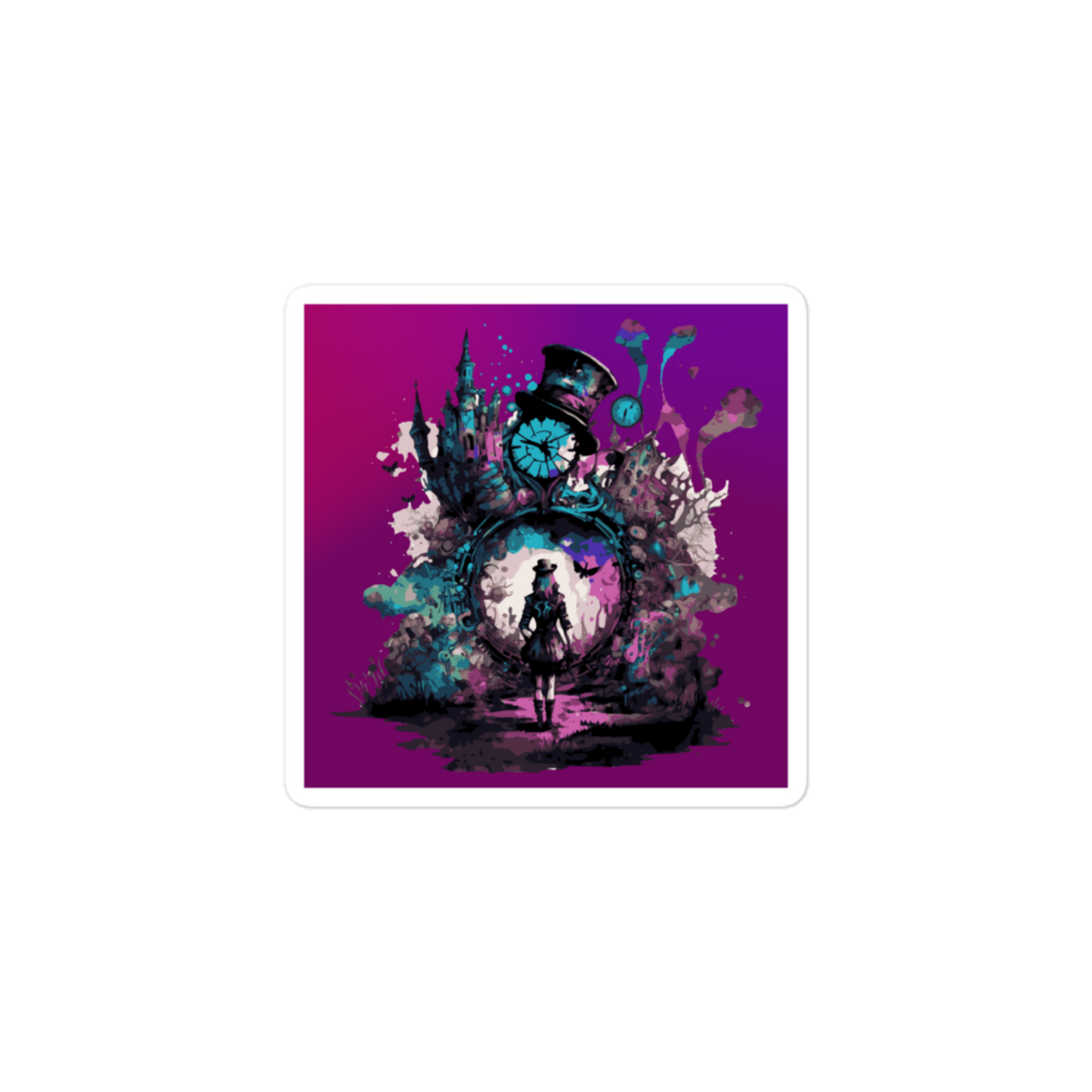 Enter the Purple Clock House - Square-Cut Sticker
