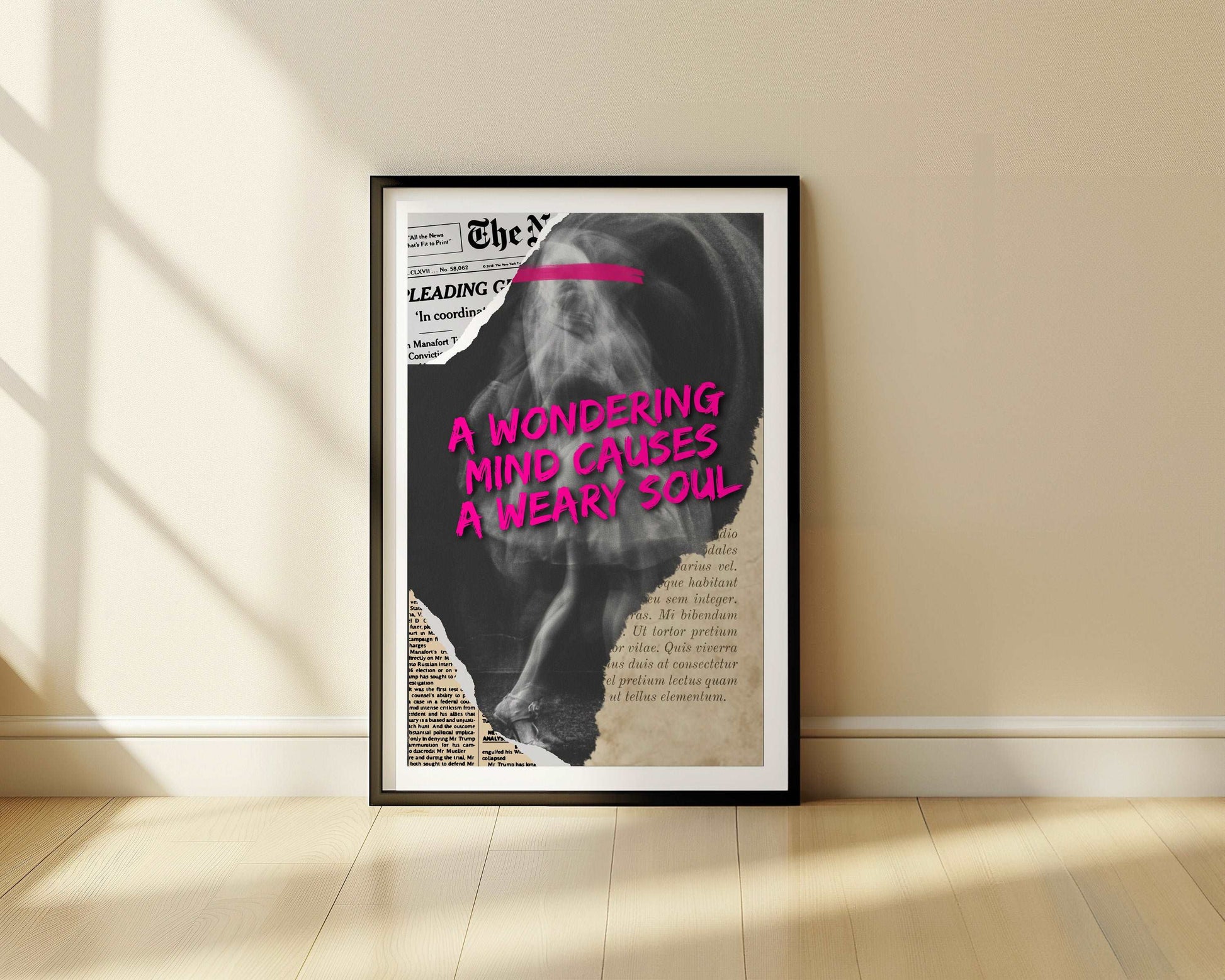 A Wondering Mind Causes A Weary Soul - Newspaper - Metal Framed Poster