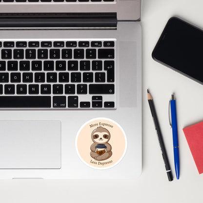 More Espresso Less Depresso (Sloth) - Circle-Cut Sticker