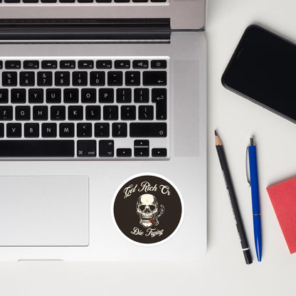 Get Rich Or Die Trying Smoking Skull - Circle-Cut Sticker