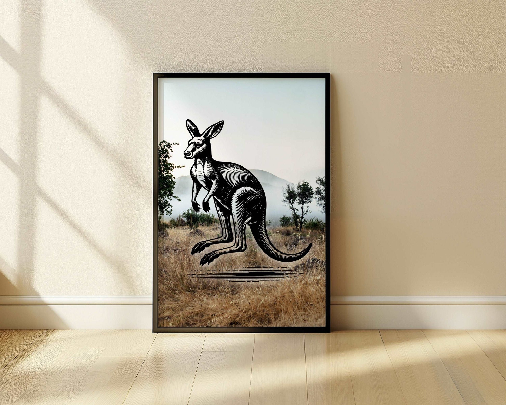 Kangaroo - Pencil In Nature - Metal Framed Poster