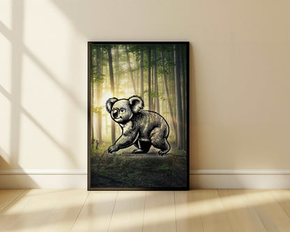 Koala - Pencil In Nature - Metal Framed Poster