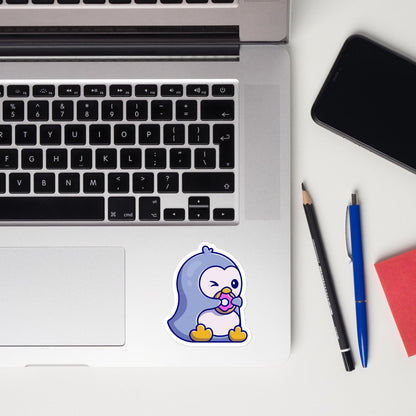 Cute Penguin With a Donut - Kiss-Cut Sticker
