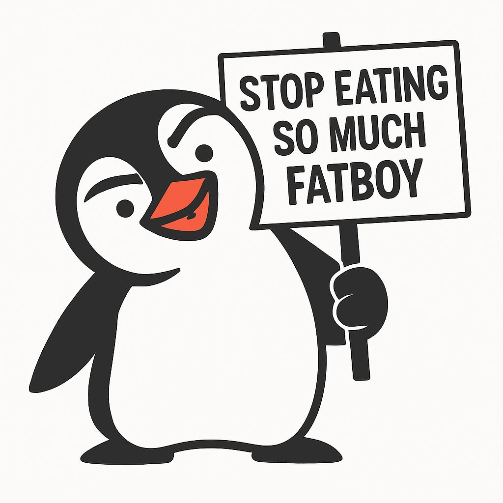 Stop Eating So Much Fatboy Penguin – Kiss-Cut Sticker