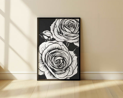 Rose - Black and white - Metal Framed Poster