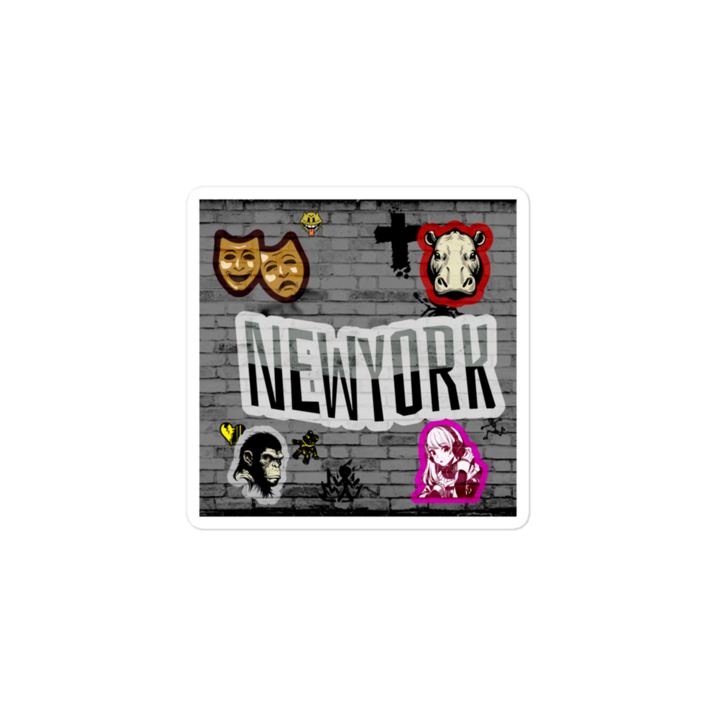 New York Graffiti Wall - Square Cut Sticker
