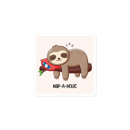 Nap-A-Holic (Sleeping Sloth) - Square-Cut Sticker