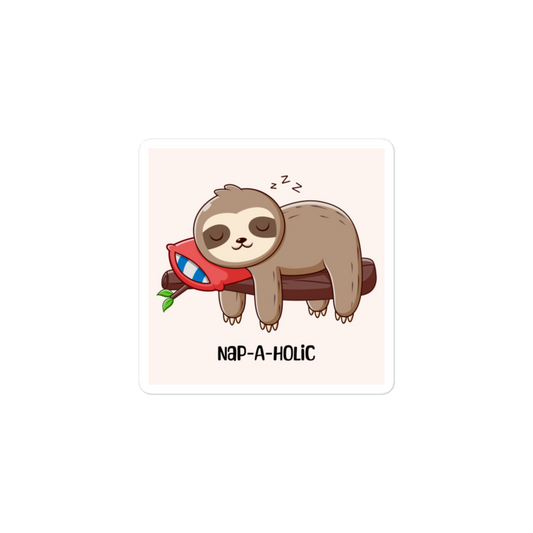 Nap-A-Holic (Sleeping Sloth) - Square-Cut Sticker